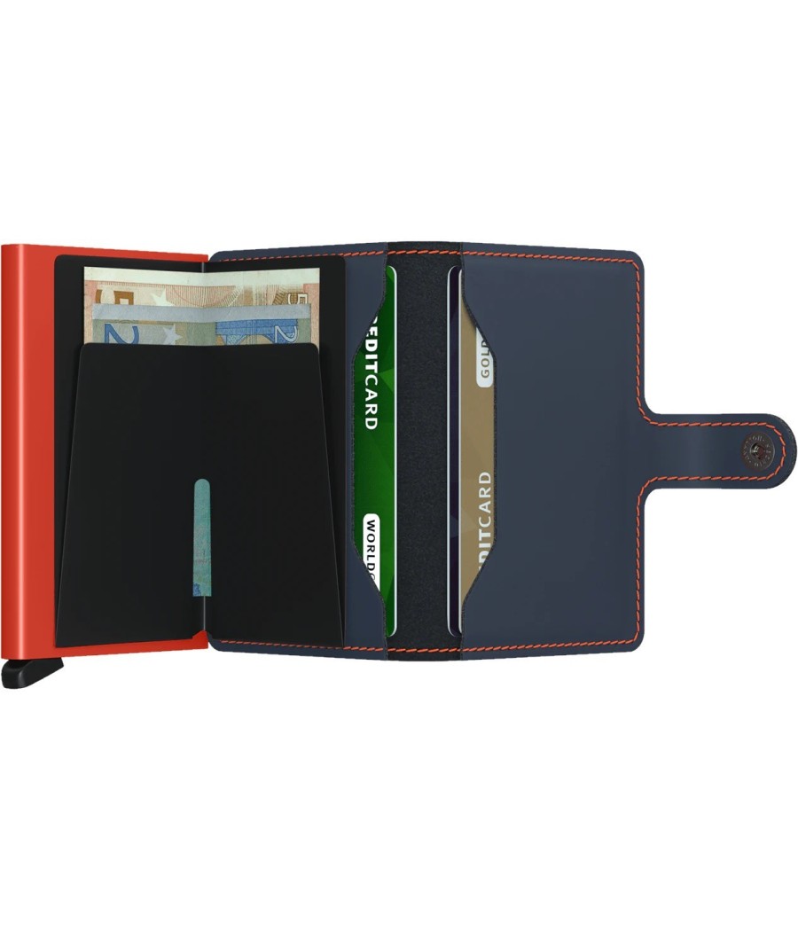 Secrid Miniwallet Matte Nightblue & Orange με ματ μπλε δέρμα, πορτοκαλί Cardprotector και RFID προστασία