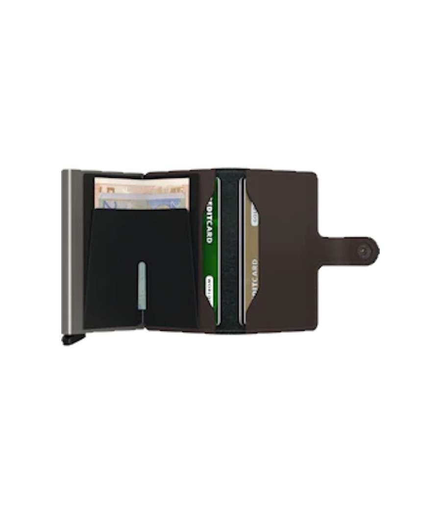 Secrid Miniwallet Matte Truffle with matte leather texture, metallic Cardprotector, and RFID protection