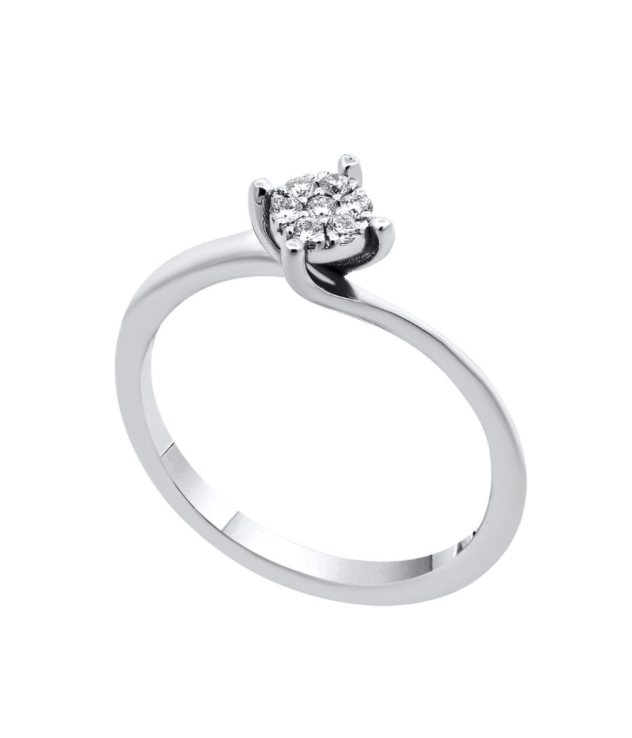Ring in white gold K18 single stone with 7 natural diamonds  8207