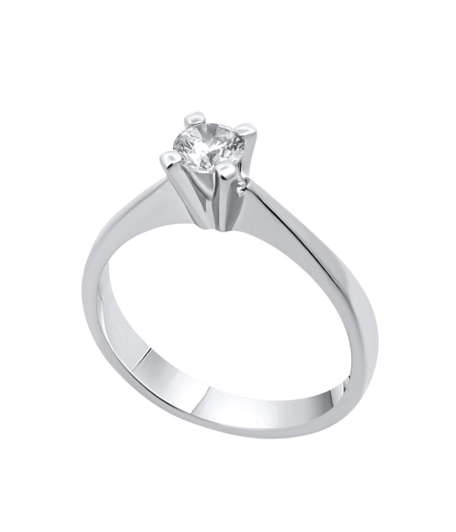 14K white gold solitaire ring with natural white zircon