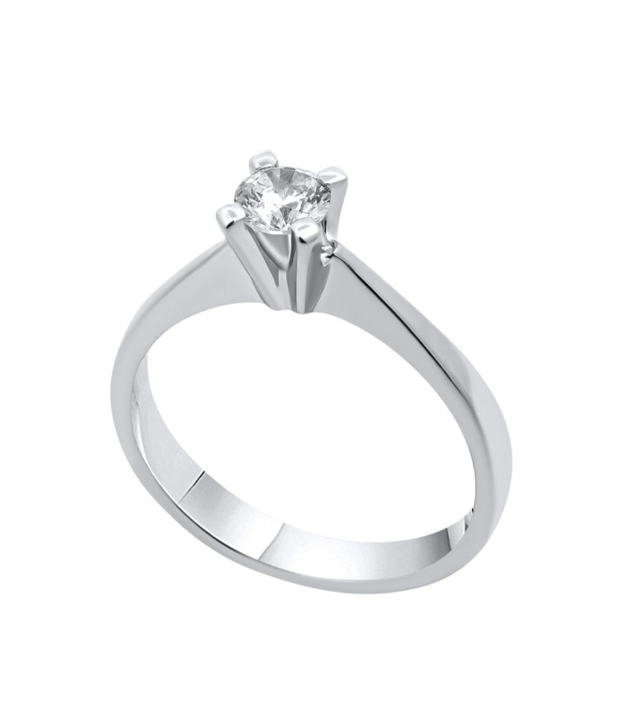 14K white gold solitaire ring with natural white zircon