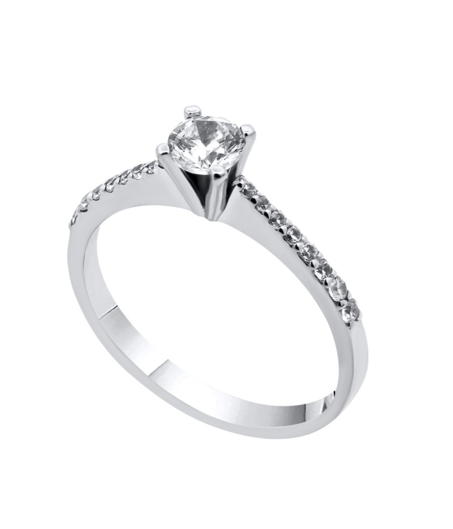 Solitaire Ring White Gold 585 with Natural Zirconias