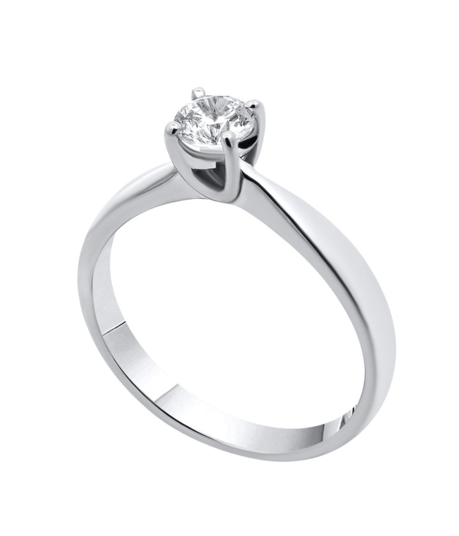 585 white gold solitaire ring with natural white zircon