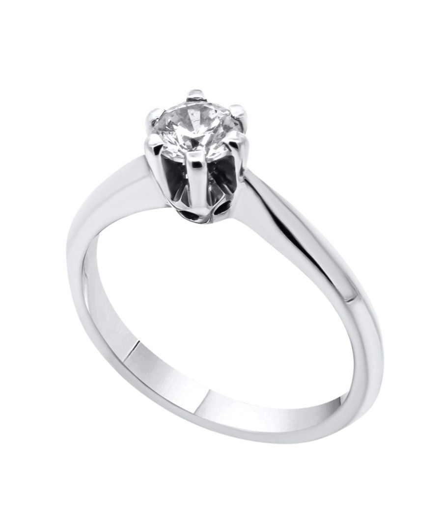14K White Gold Solitaire Ring with White Zircon