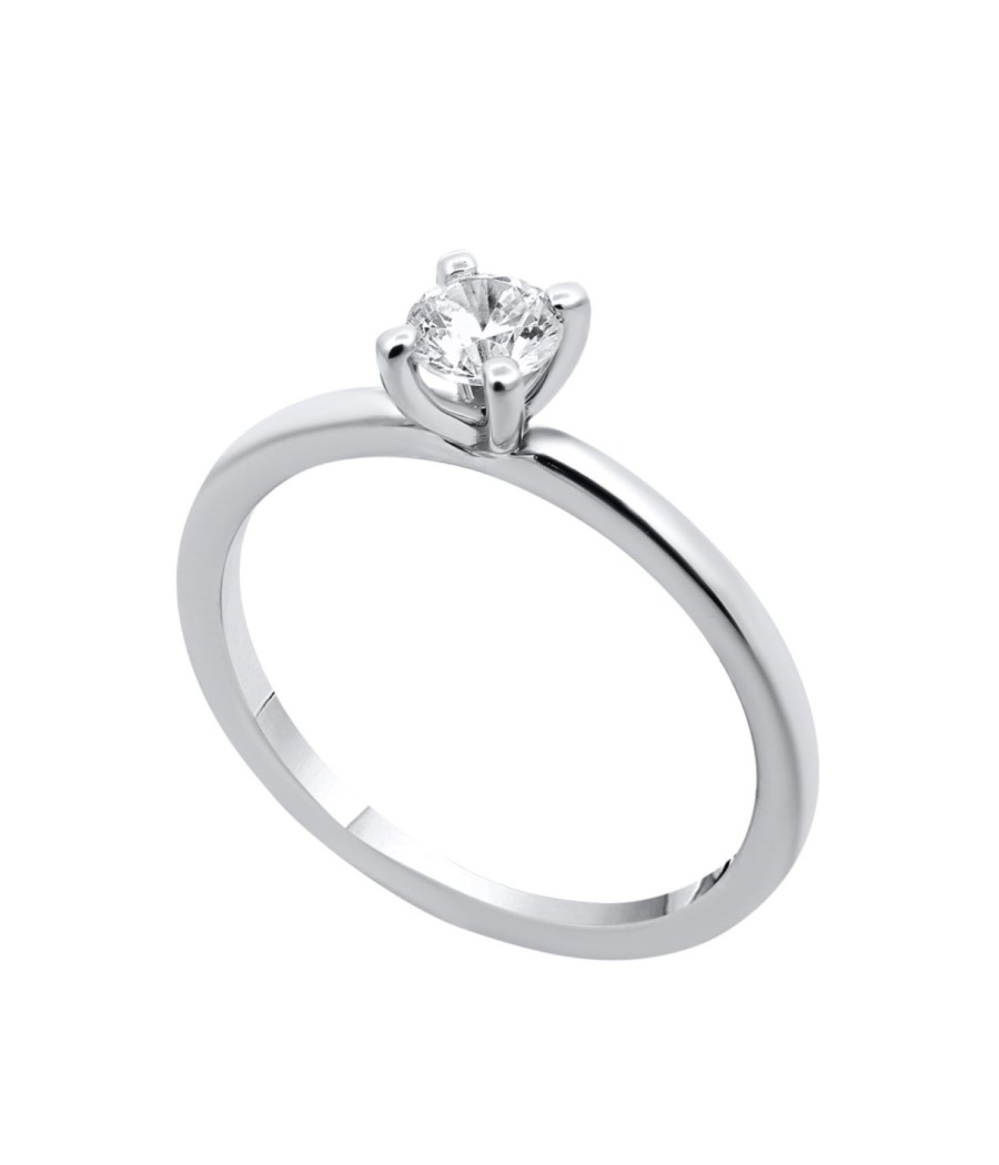 14K White Gold Solitaire Ring with White Zirconia