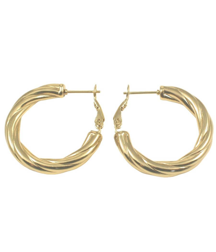 Twisted hoop earrings in gold-plated stainless steel – 30mm diameter
