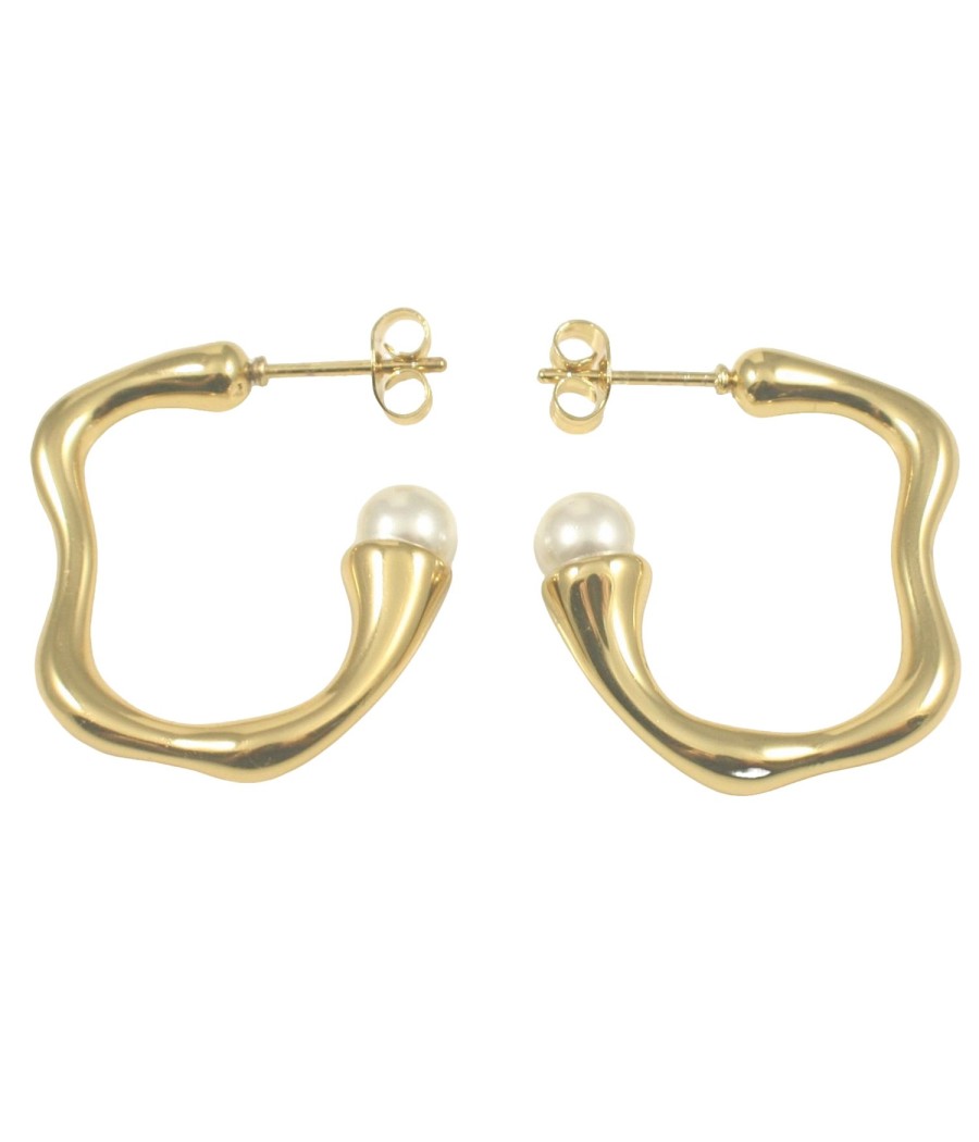 Gold-plated stainless steel hoop earrings with pearl detail – elegant jewelry