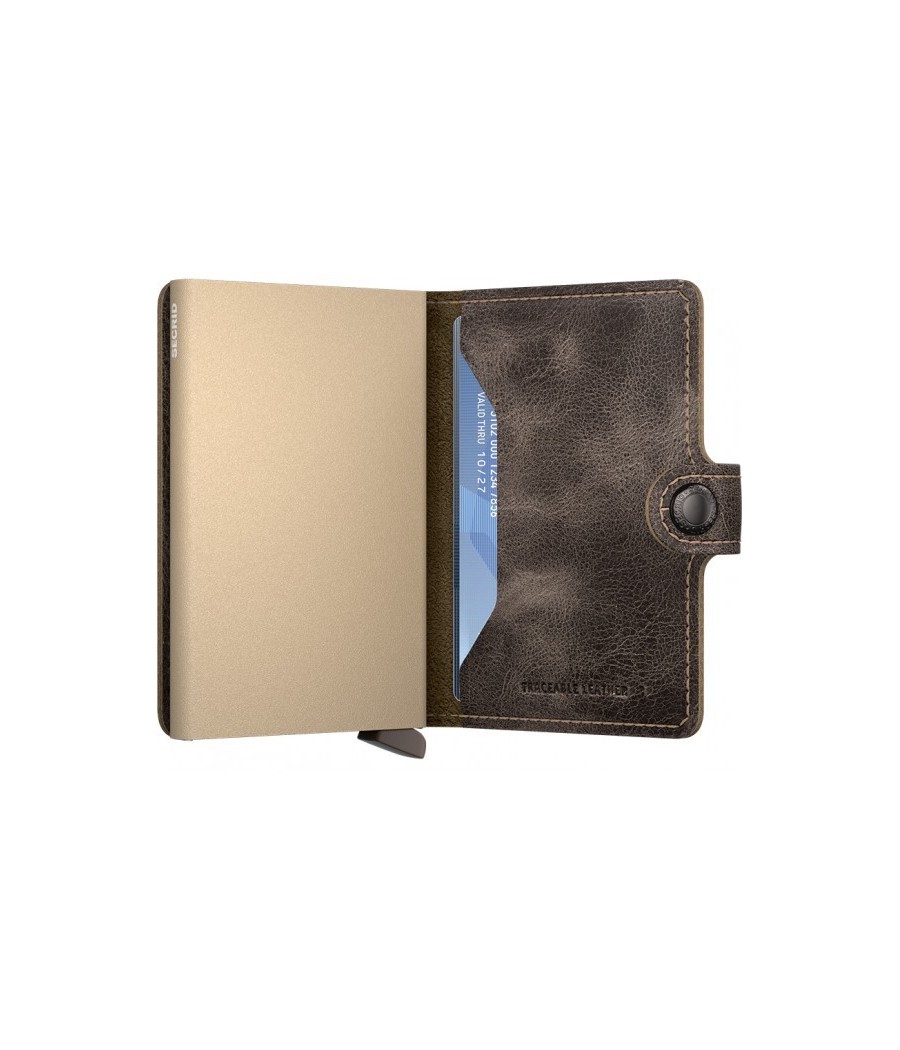 Secrid Miniwallet Vintage Traceable Clay leather wallet with RFID protection and aluminum Cardprotector