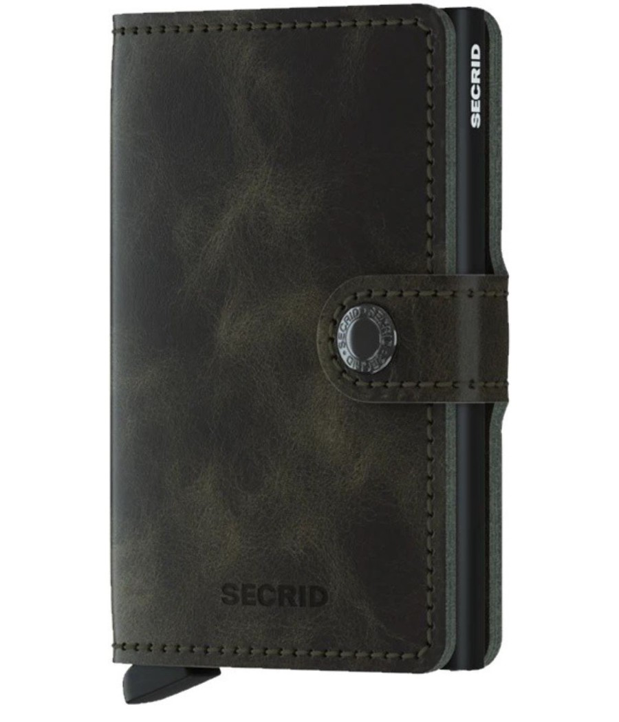 Secrid Miniwallet Vintage Olive-Black με δέρμα olive, μαύρο Cardprotector και RFID προστασία