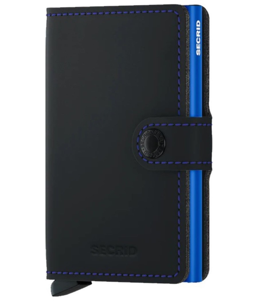 Secrid Miniwallet Matte Black & Blue με μπλε cardprotector και μαύρο ματ δέρμα