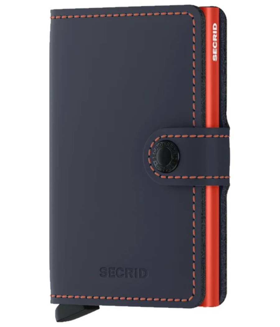 Secrid Miniwallet Matte Nightblue & Orange with matte leather, orange Cardprotector, and RFID-blocking technology