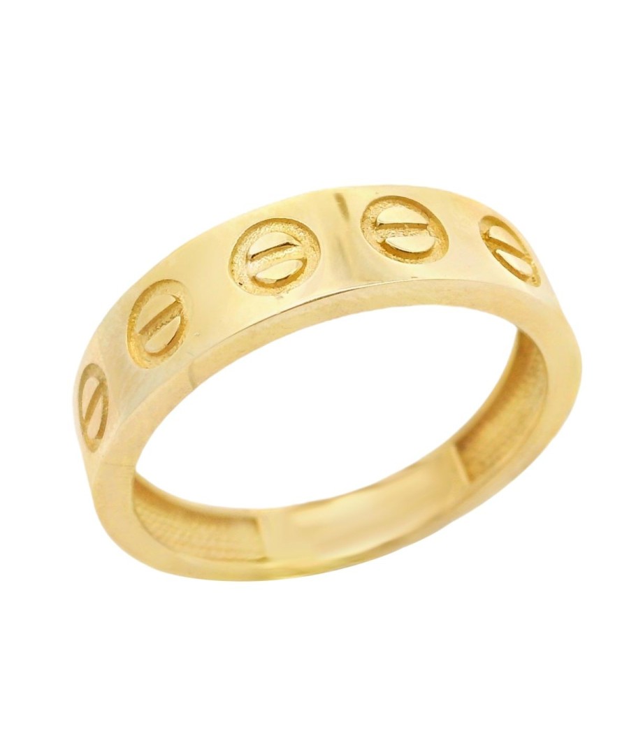 14K gold polished ring with screw design
