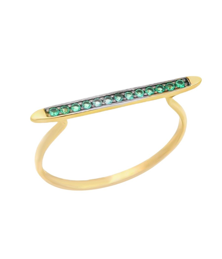 14K Gold Bar Ring with Green Zircon Stones