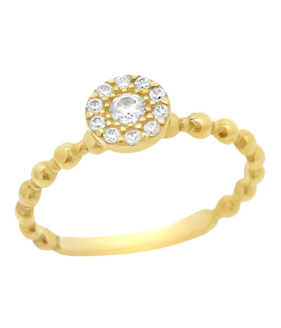 9K Gold Halo Ring with White Zirconia