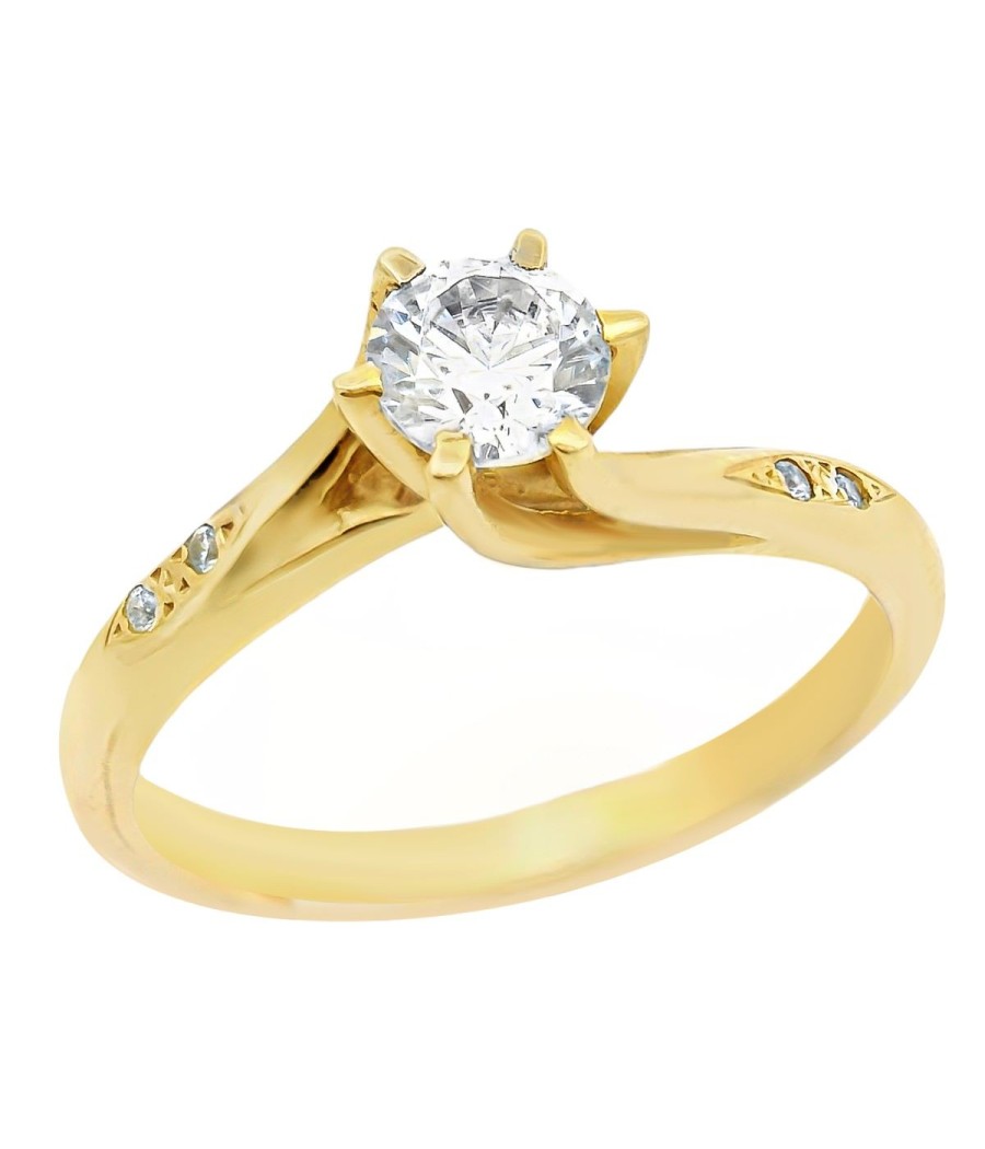 14K Gold Solitaire Ring Flame Design with White Zirconia