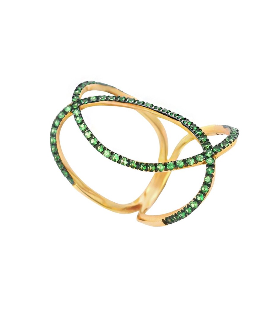Ring in rose gold K18 with natural zircons in green color