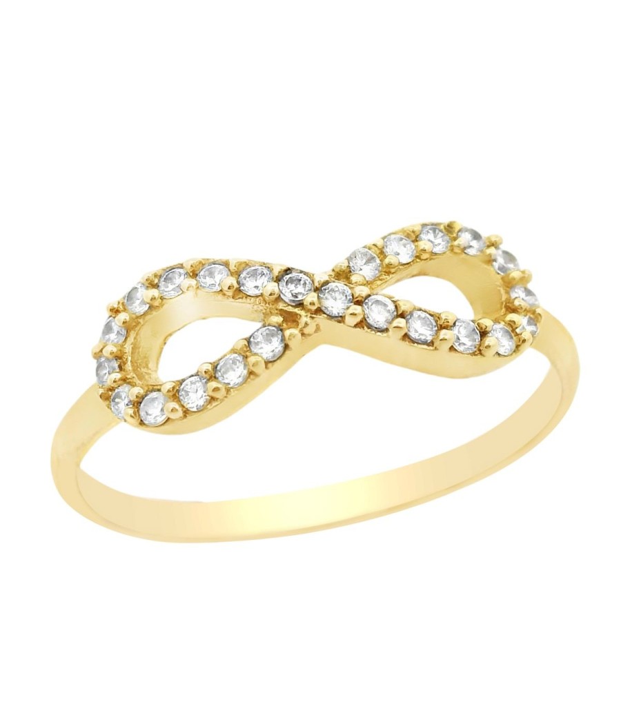 Ring in K14 gold with infinity pattern and natural zircons