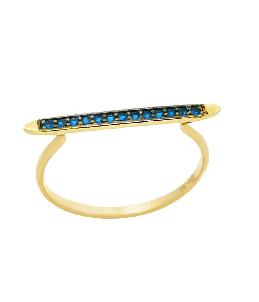 14K Gold Bar Ring with Blue Zircon Stones