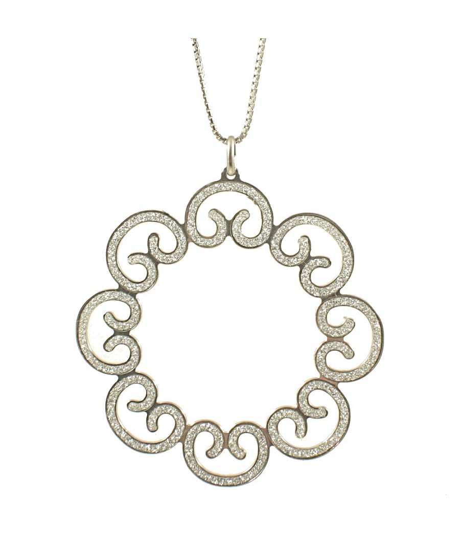 Silver necklace with diamond setting on the caravels. Diameter 5 centimeters. Necklace length 45 centimeters.