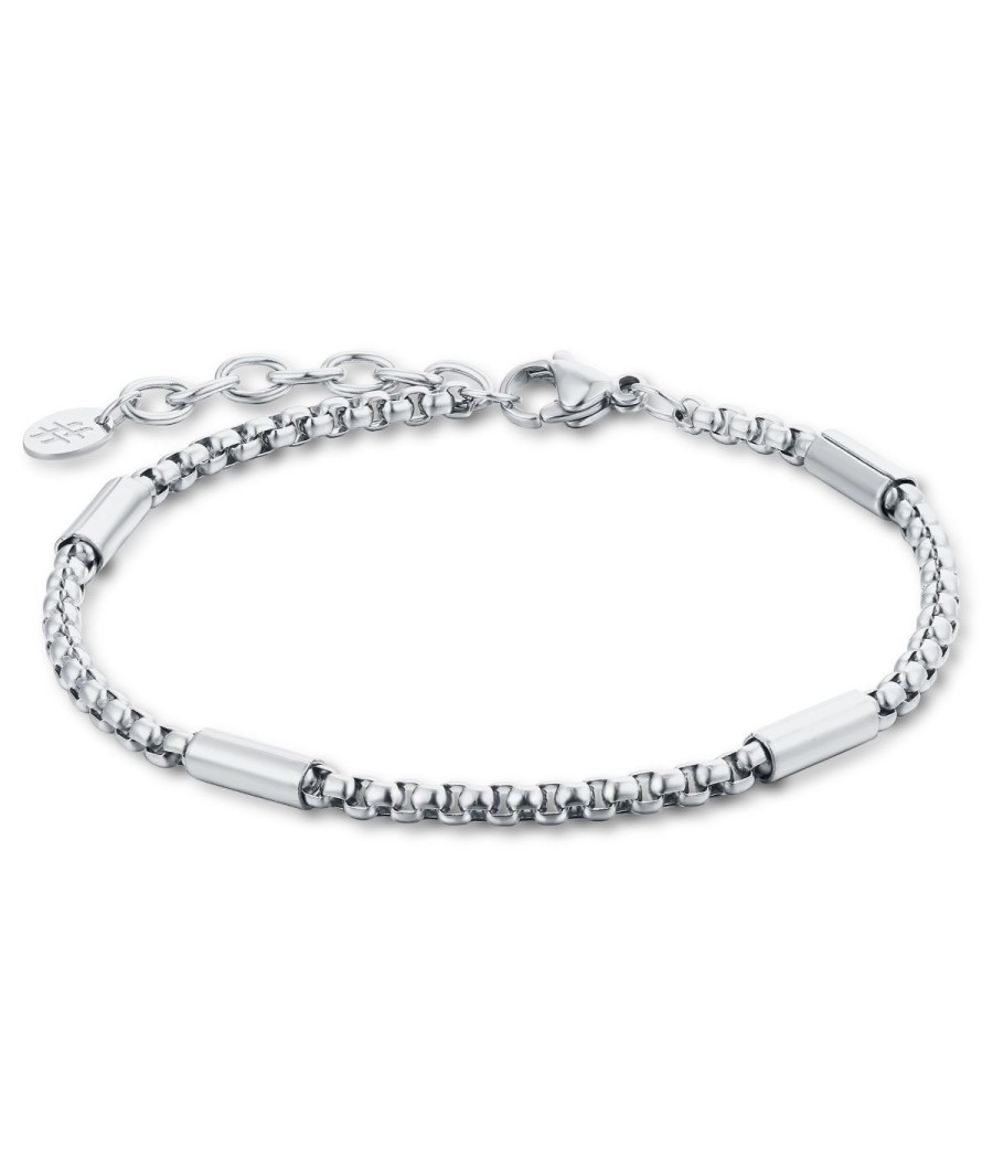 Men's bracelet with stainless steel cylinders in silver color. Bracelet length 19+3 centimeters.