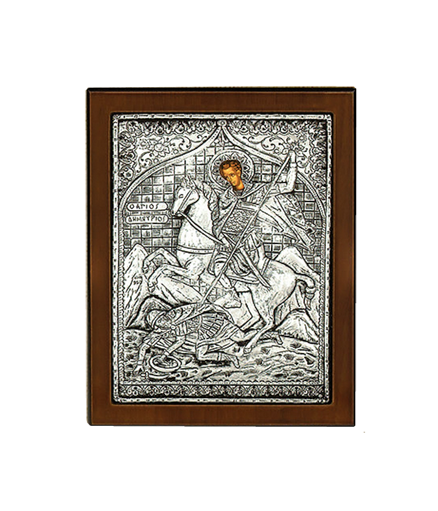 Saint Demetrios Silver-Plated Icon – Wooden Frame (23×17 cm)  106.2