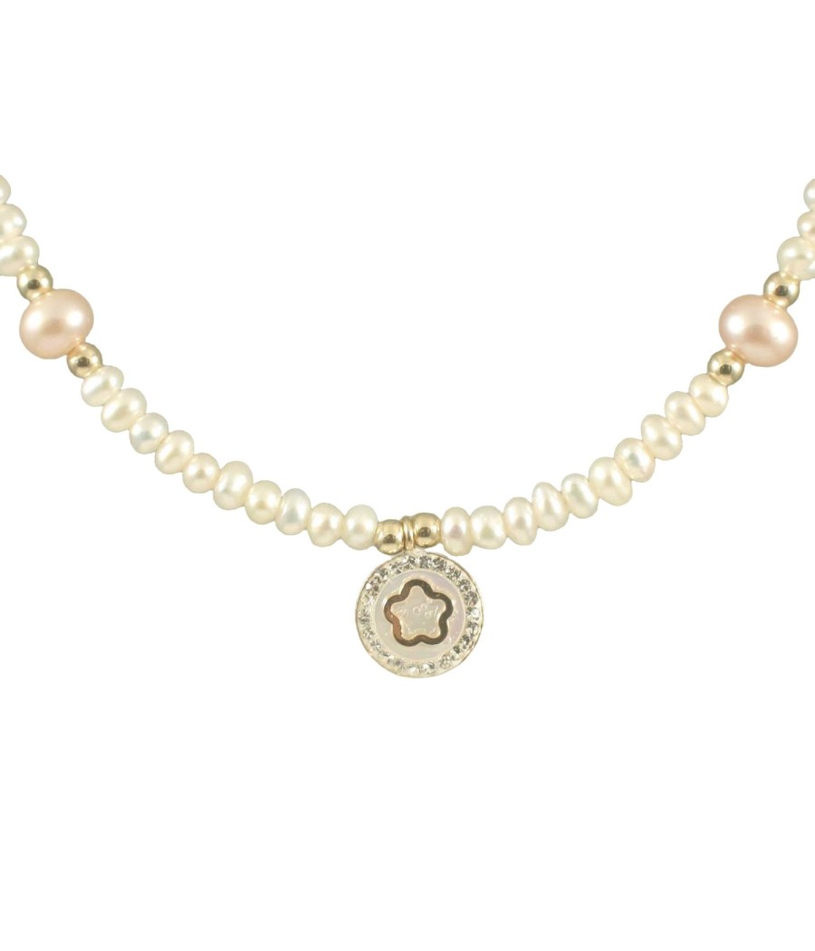 Κολιέ με λευκά και ροζ μαργαριτάρια Fresh Water Pearl και χρυσό Κ14 αστέρι
