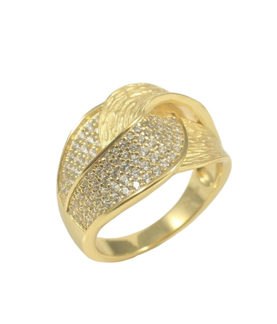 Silver ring 925 gold plated with knot design decorated with natural zircons in white color No.54