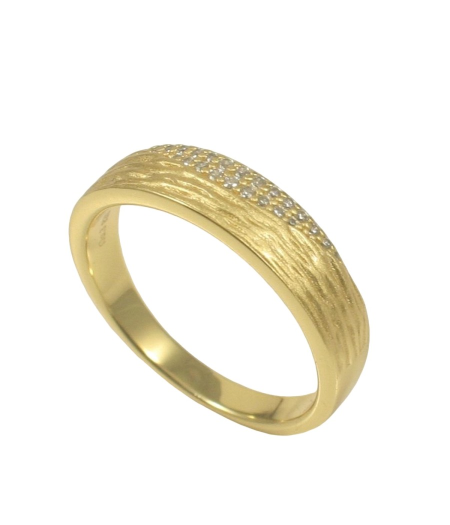Silver ring 925 gold plated with carving on the head and natural zircons in white color N.58