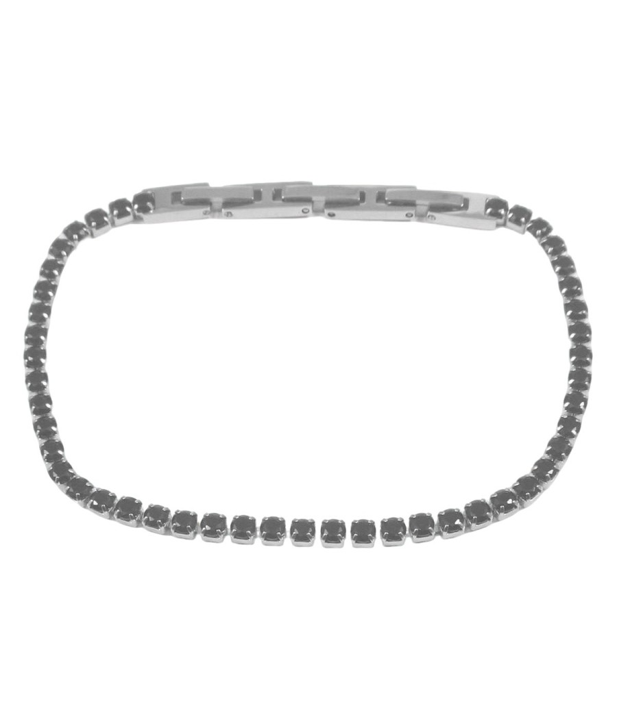 Men's Tennis Bracelet Stainless Steel with Black Zirconia