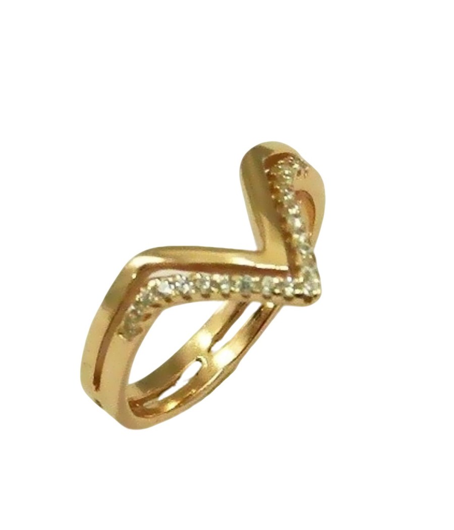 Ring with a V design made of 925 silver with rose gold plating and natural zircons in white color No.56