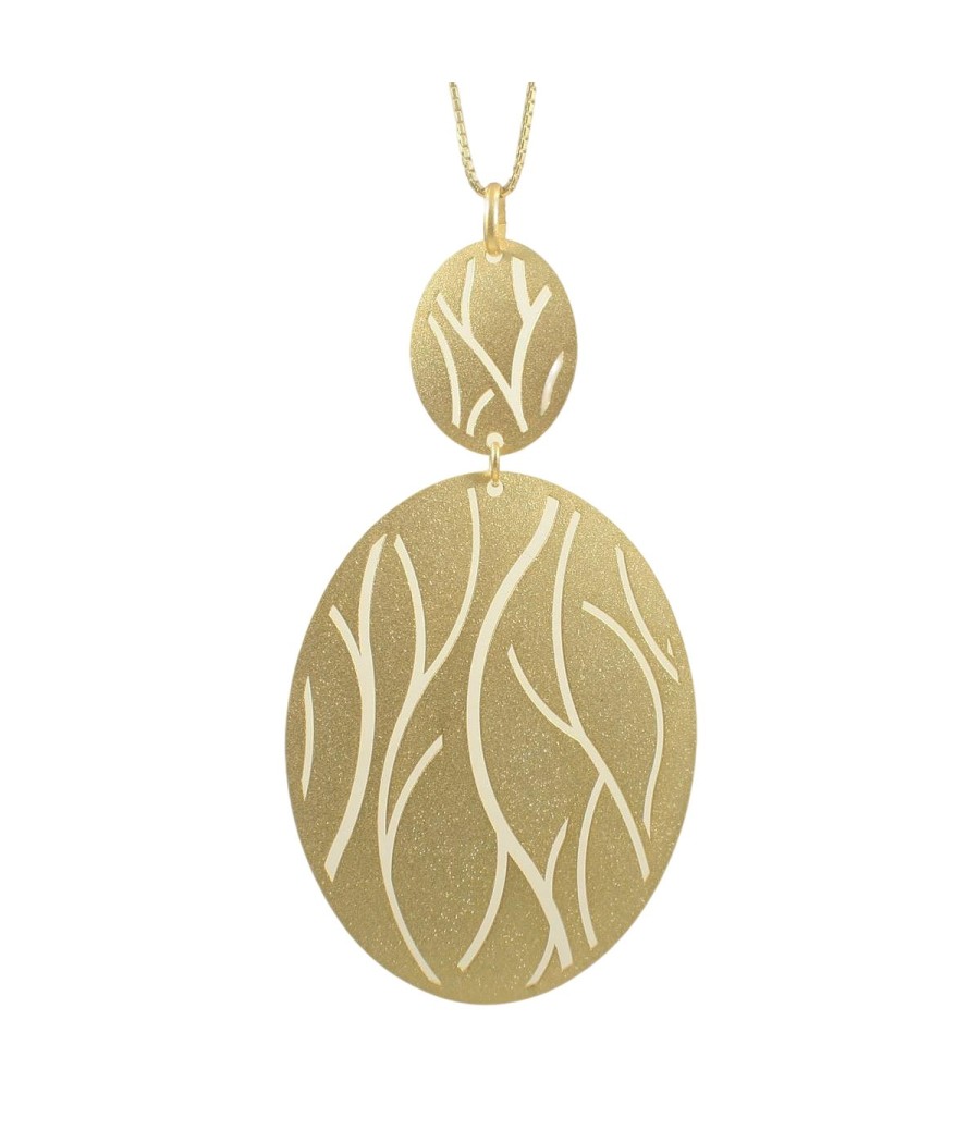 Silver 925 Gold Plated Necklace with Oval Pattern and Leaves – Modern Elegance