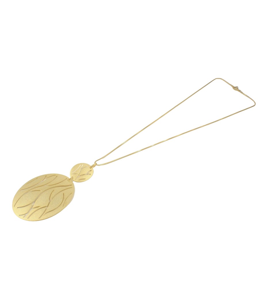 Silver 925 Gold Plated Necklace with Oval Pattern and Leaves – Modern Elegance
