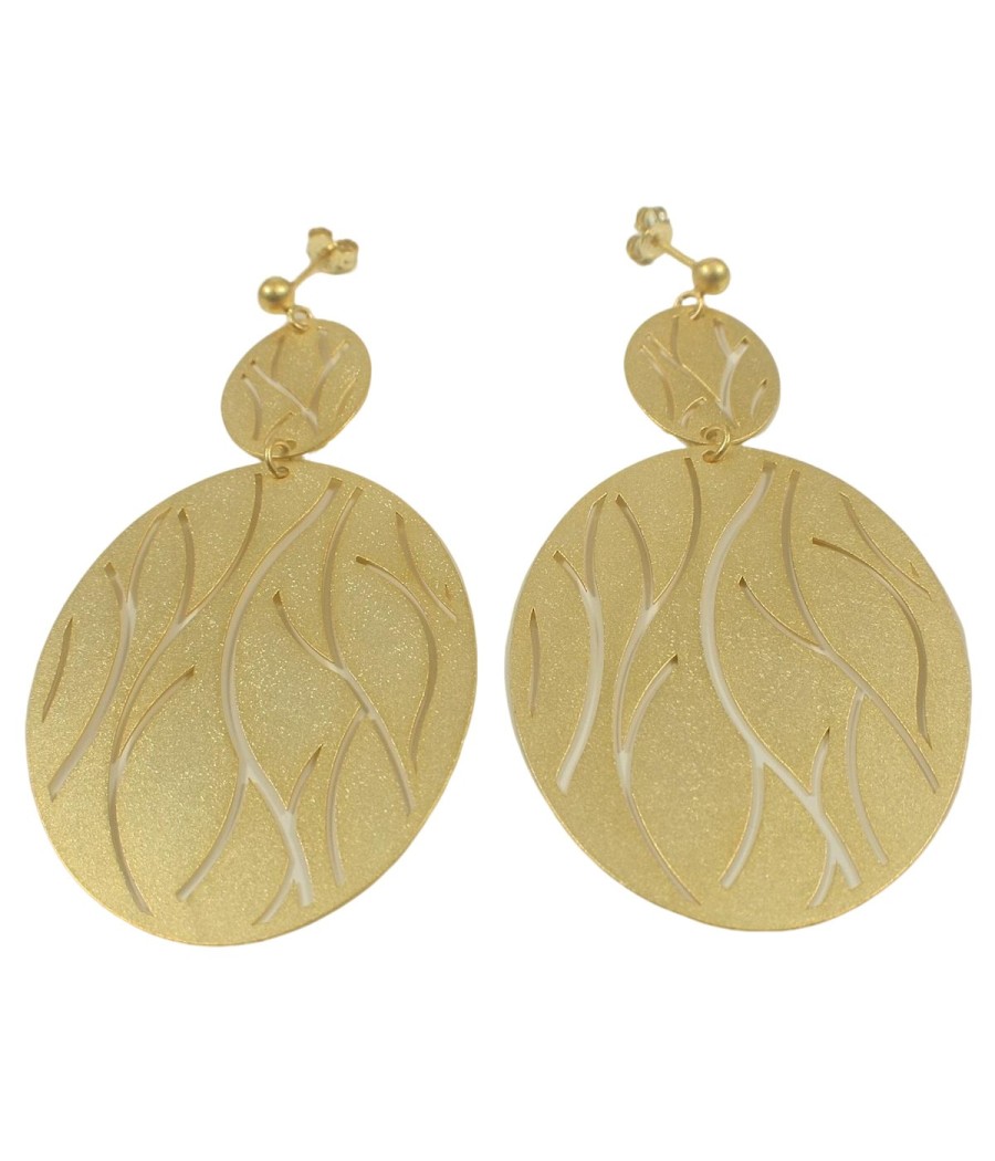 925 Sterling Silver Gold Plated Earrings with Oval Pattern and Leaves