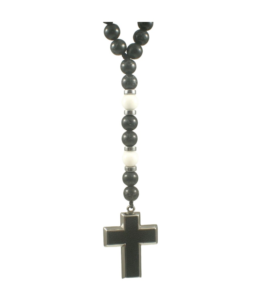 Men's Rosary Necklace with Onyx & Cross Pendant – Handcrafted in Greece
