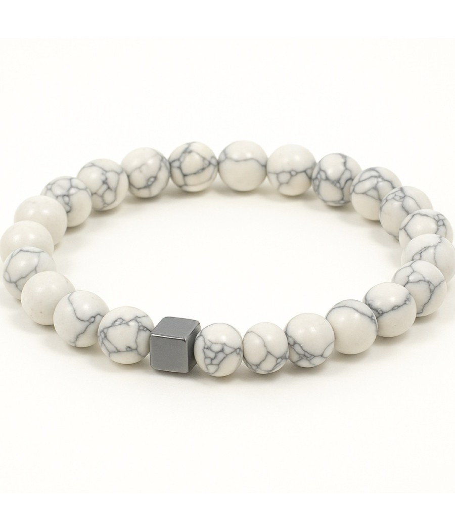 Ανδρικό Βραχιόλι με Ορυκτές Πέτρες Howlite και Αιματίτη