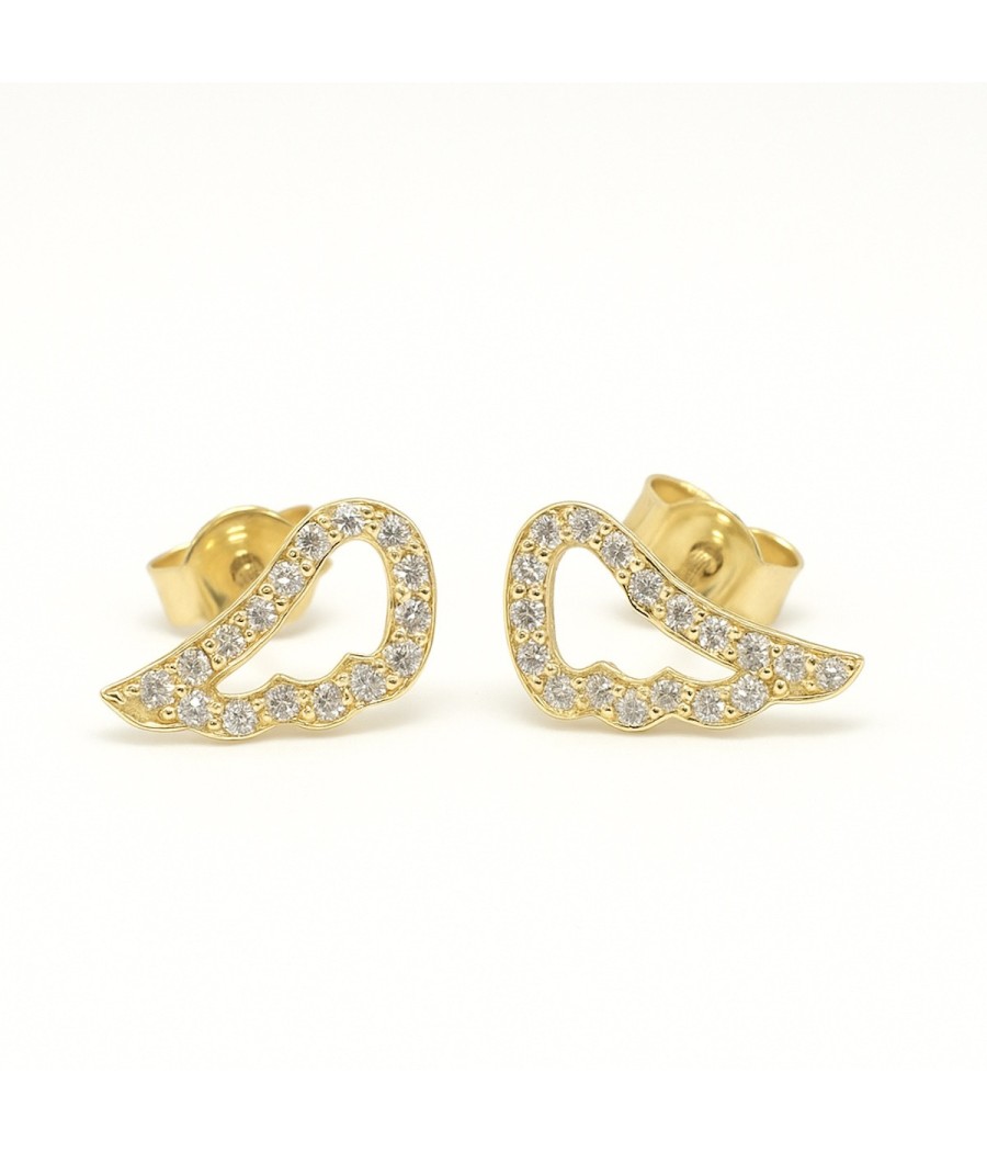 Gold-plated sterling silver angel wing earrings with white zirconia – 12x7 mm