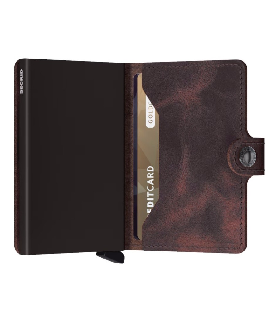 Secrid Miniwallet Vintage Chocolate με δερμάτινη επένδυση και θήκη RFID για κάρτες