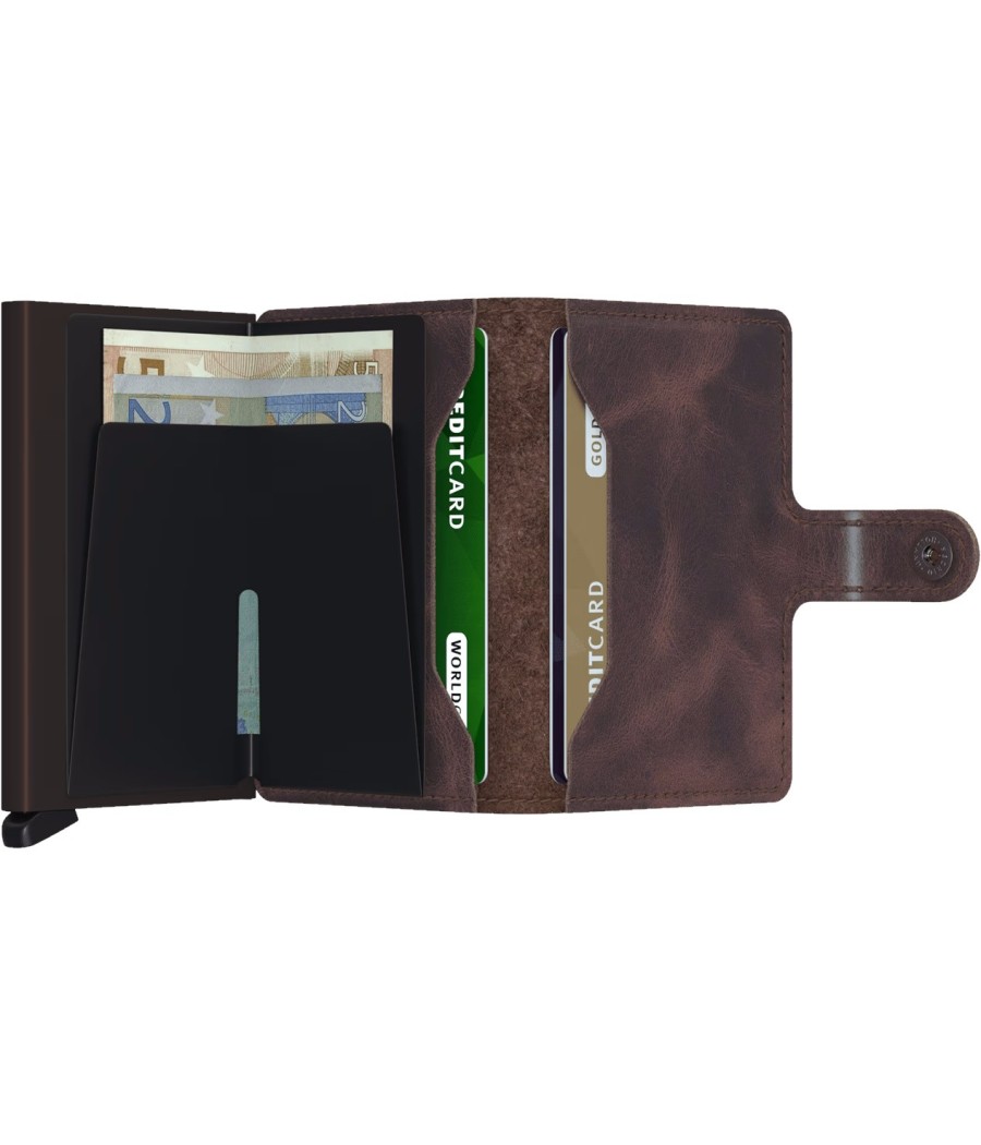 Secrid Miniwallet Vintage Chocolate with premium leather and RFID aluminum card holder