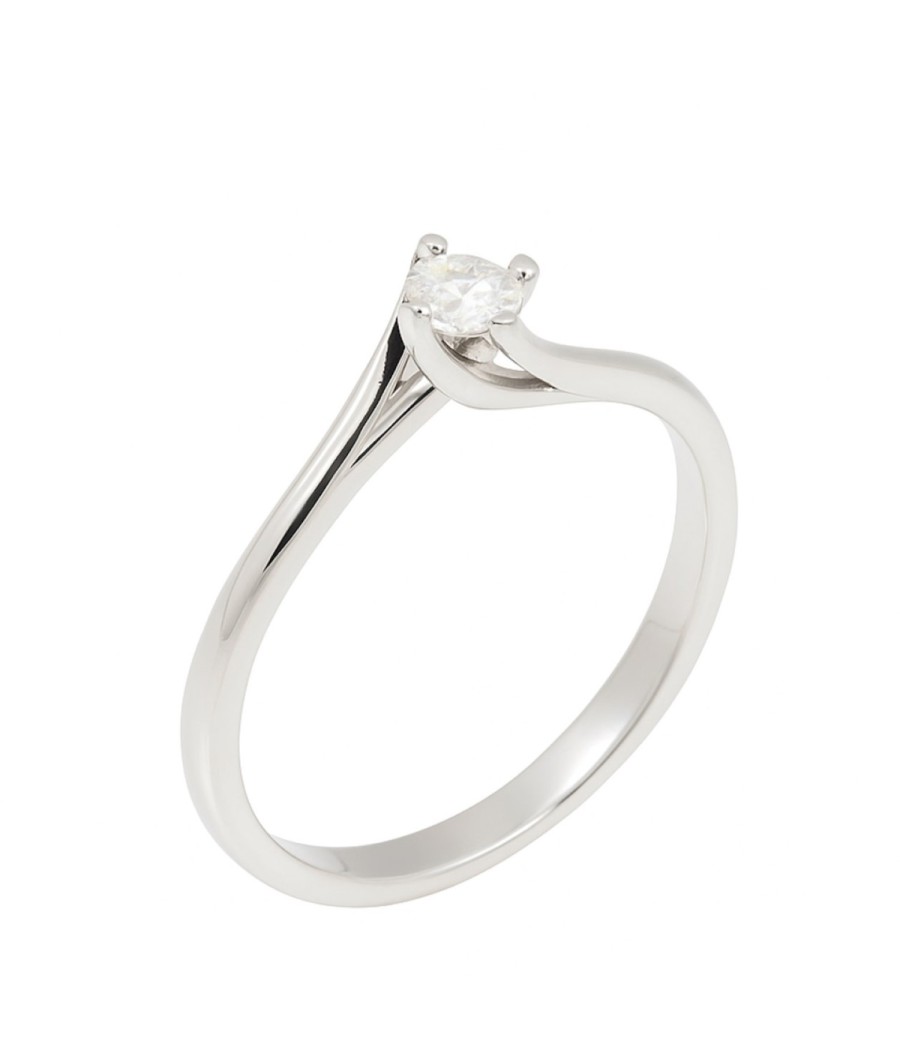18K white gold solitaire “Flame” ring with natural 0.16ct diamond VS1 F