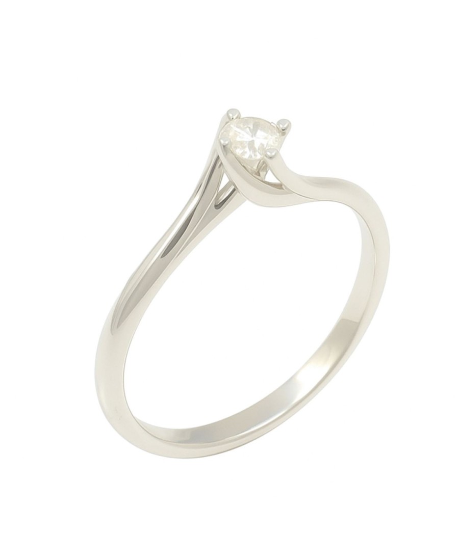 18K white gold solitaire “Flame” ring with natural 0.16ct diamond VS1 F