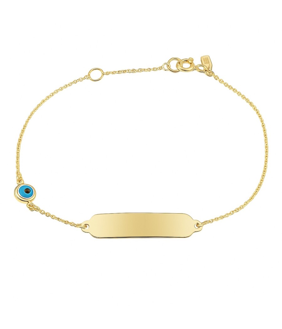 14K gold baby ID bracelet with enamel evil eye – 17.5 cm
