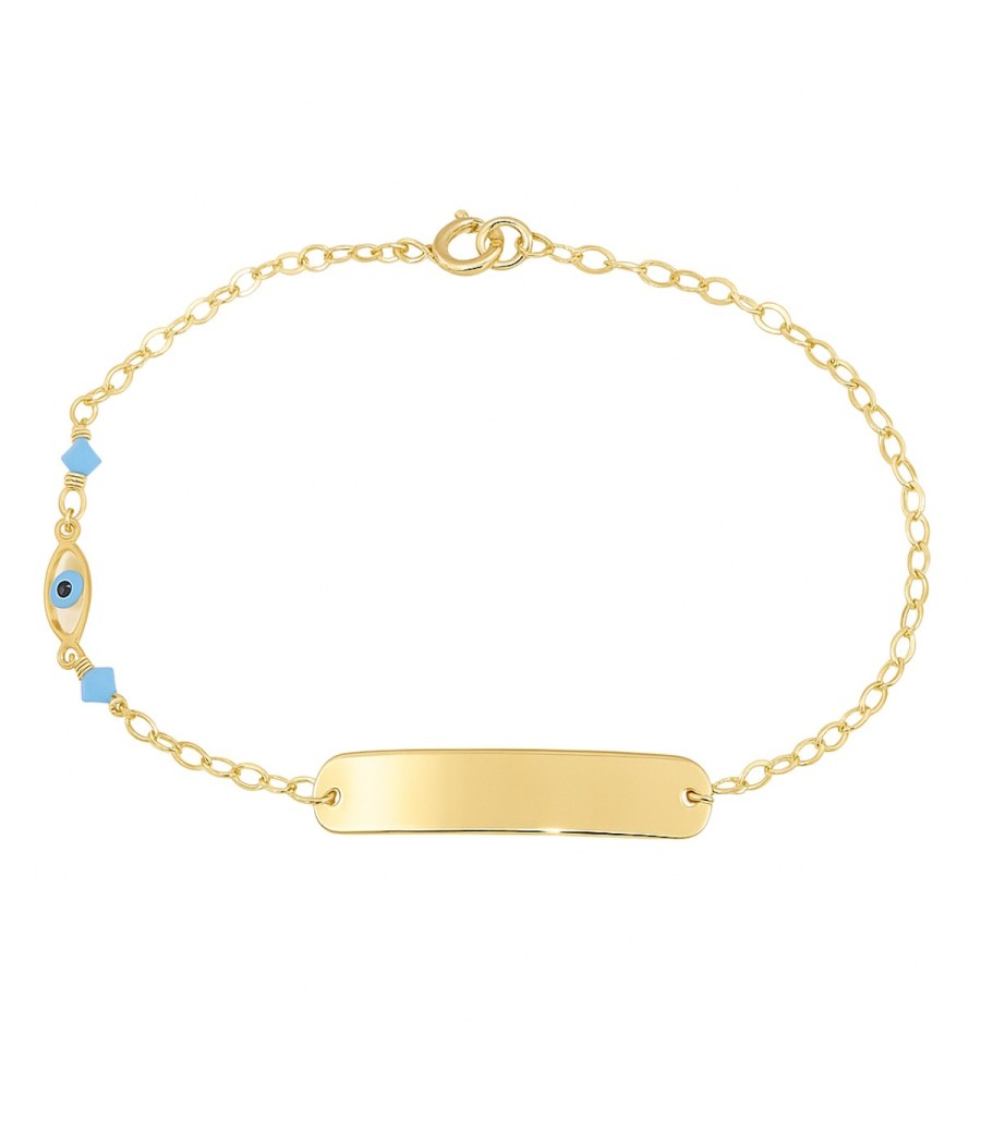9K gold baby ID bracelet with turquoise and evil eye – 16 cm