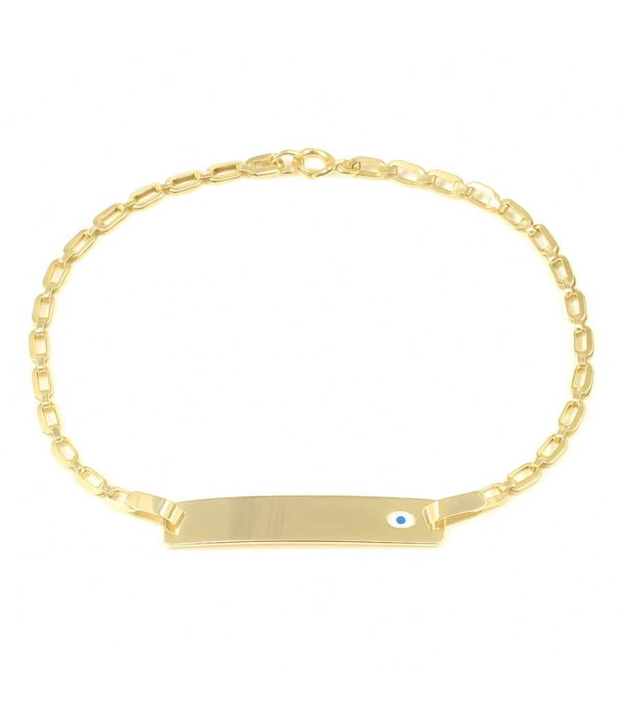 Kids' gold identity bracelet with enamel evil eye charm – 16 cm