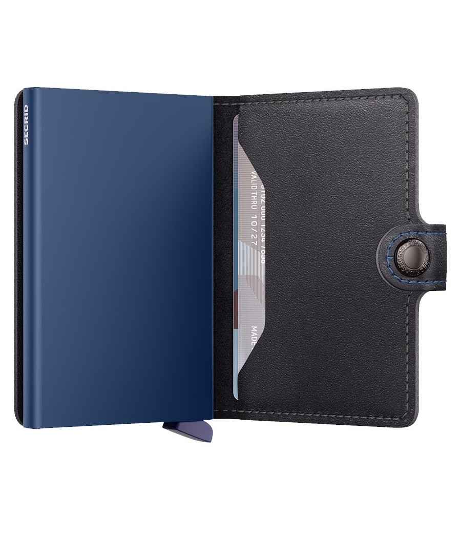 Secrid Miniwallet Original Black-Navy δερμάτινο πορτοφόλι με προστασία RFID και μηχανισμό ανάδυσης καρτών