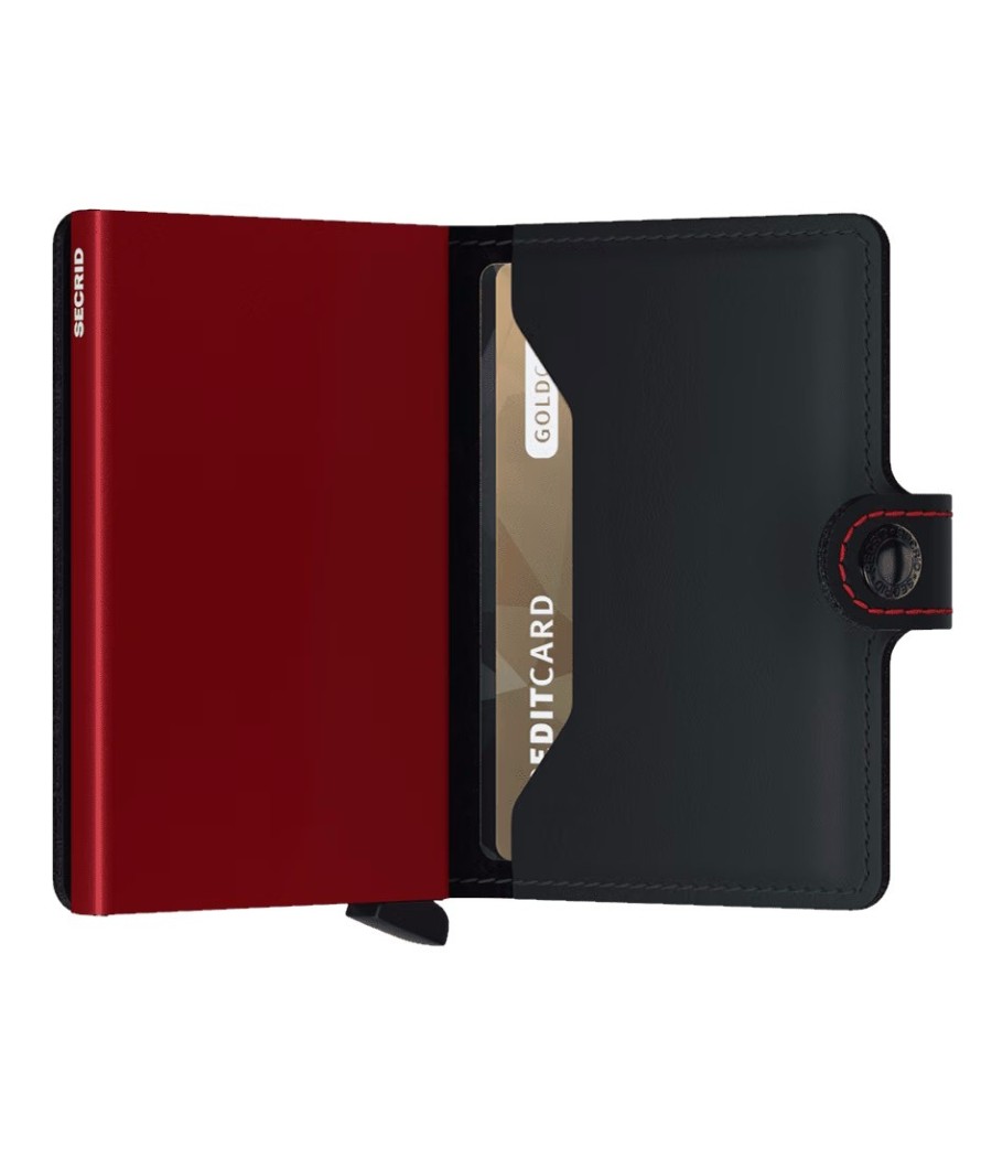 Secrid Miniwallet Matte Black & Red – Open with Cards and Cash