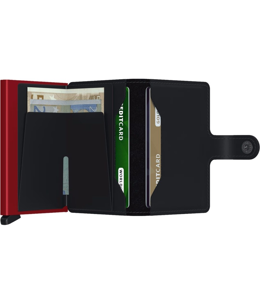 Secrid Miniwallet Matte Black & Red – Open with Cards and Cash