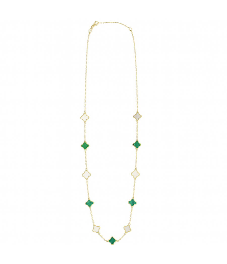 14K gold necklace with 11 cross motifs in malachite and mother of pearl – 44cm / 2.85gr