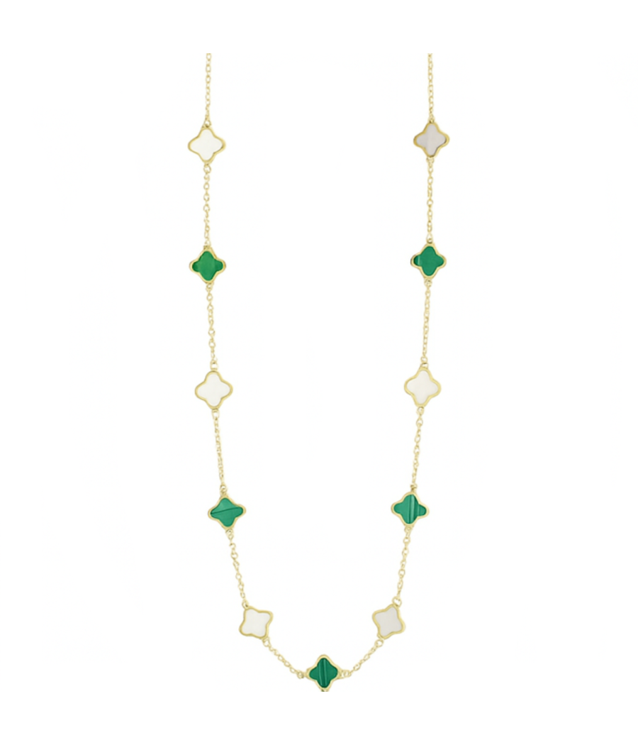 14K Gold Necklace – Malachite & Mother of Pearl Crosses – 44cm / 2.85g