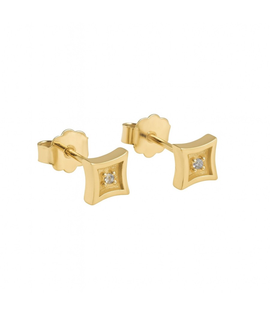 Gold-plated silver square earrings with white zircon