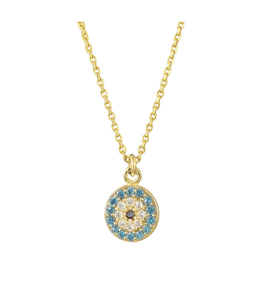 Gold-plated silver Evil Eye necklace with white and blue zircon stones